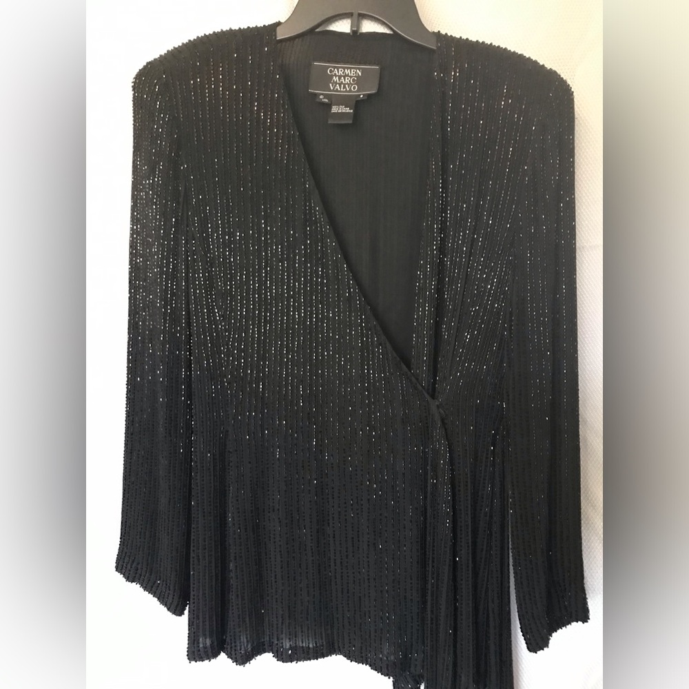 Carmen Marc Valvo Black Silk Jacket & Pants